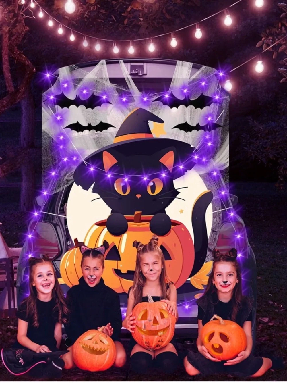Halloween Black Cat Pumpkin Trunk Decor kit